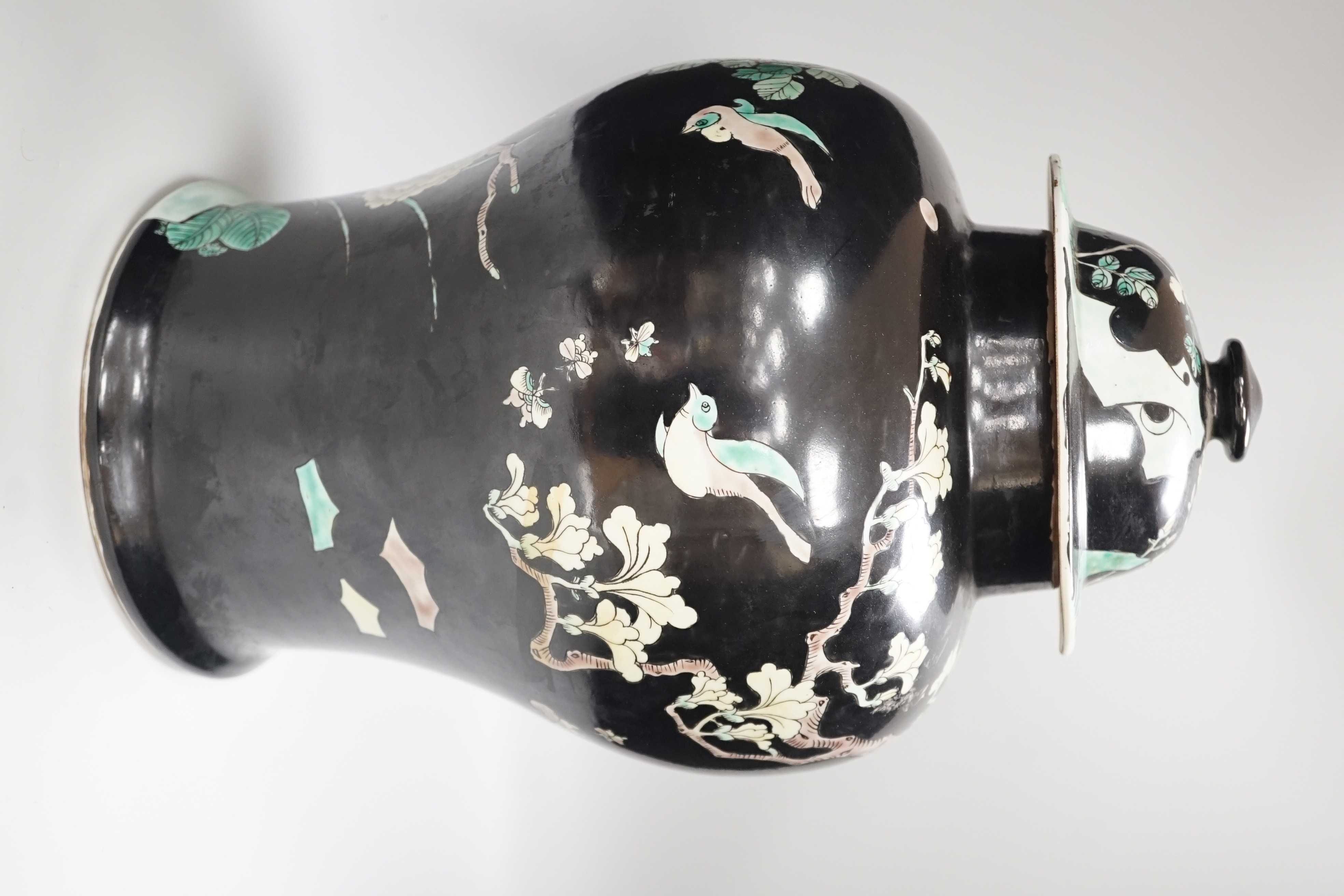 A large Chinese famille noire vase and cover, 42cm